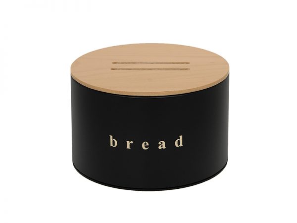 092518403 - Ψωμιέρα με Ξύλινο Καπάκι Μαύρη Ματ
